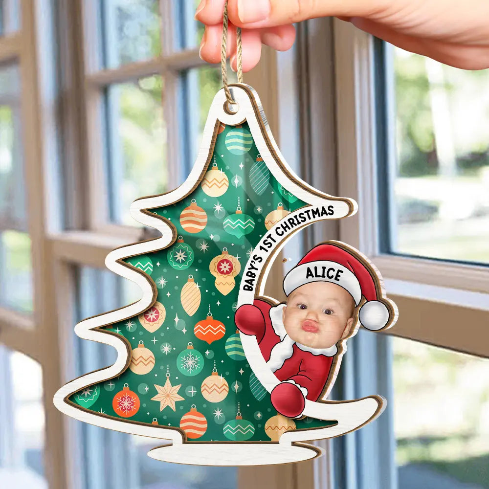 Custom Photo Christmas Tree Baby Santa - Personalized Suncatcher Ornament