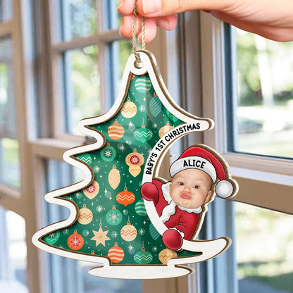 Custom Photo Christmas Tree Baby Santa - Personalized Suncatcher Ornament