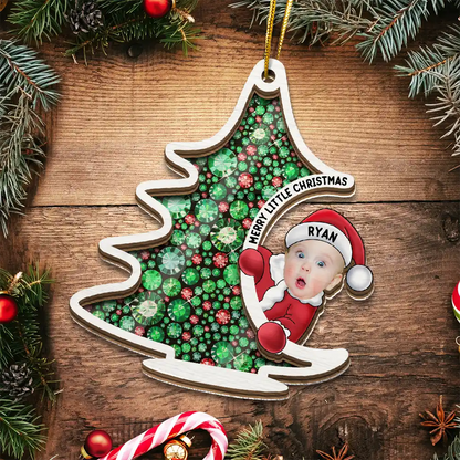 Custom Photo Christmas Tree Baby Santa - Personalized Suncatcher Ornament