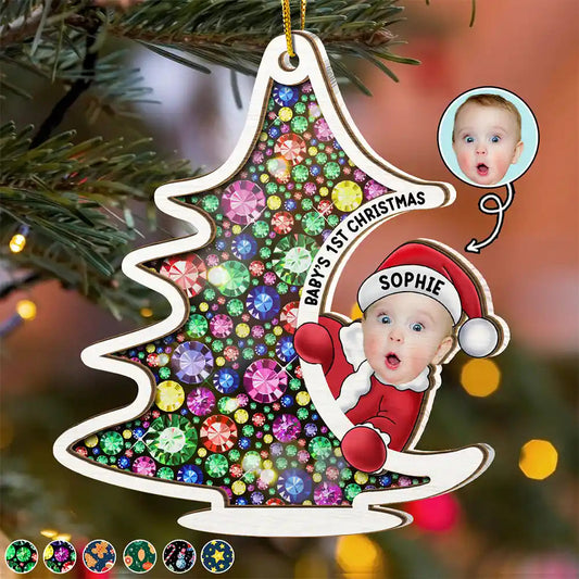 Custom Photo Christmas Tree Baby Santa - Personalized Suncatcher Ornament