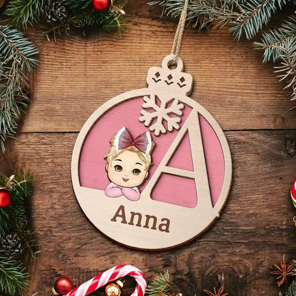 Christmas Kids Monogram - Personalized Wooden Ornament