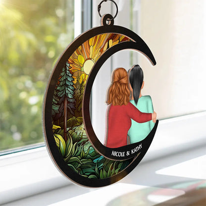 Sisters Besties Love You To The Moon - Personalized Window Hanging Suncatcher Ornament