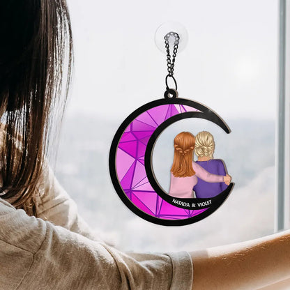 Sisters Besties Love You To The Moon - Personalized Window Hanging Suncatcher Ornament
