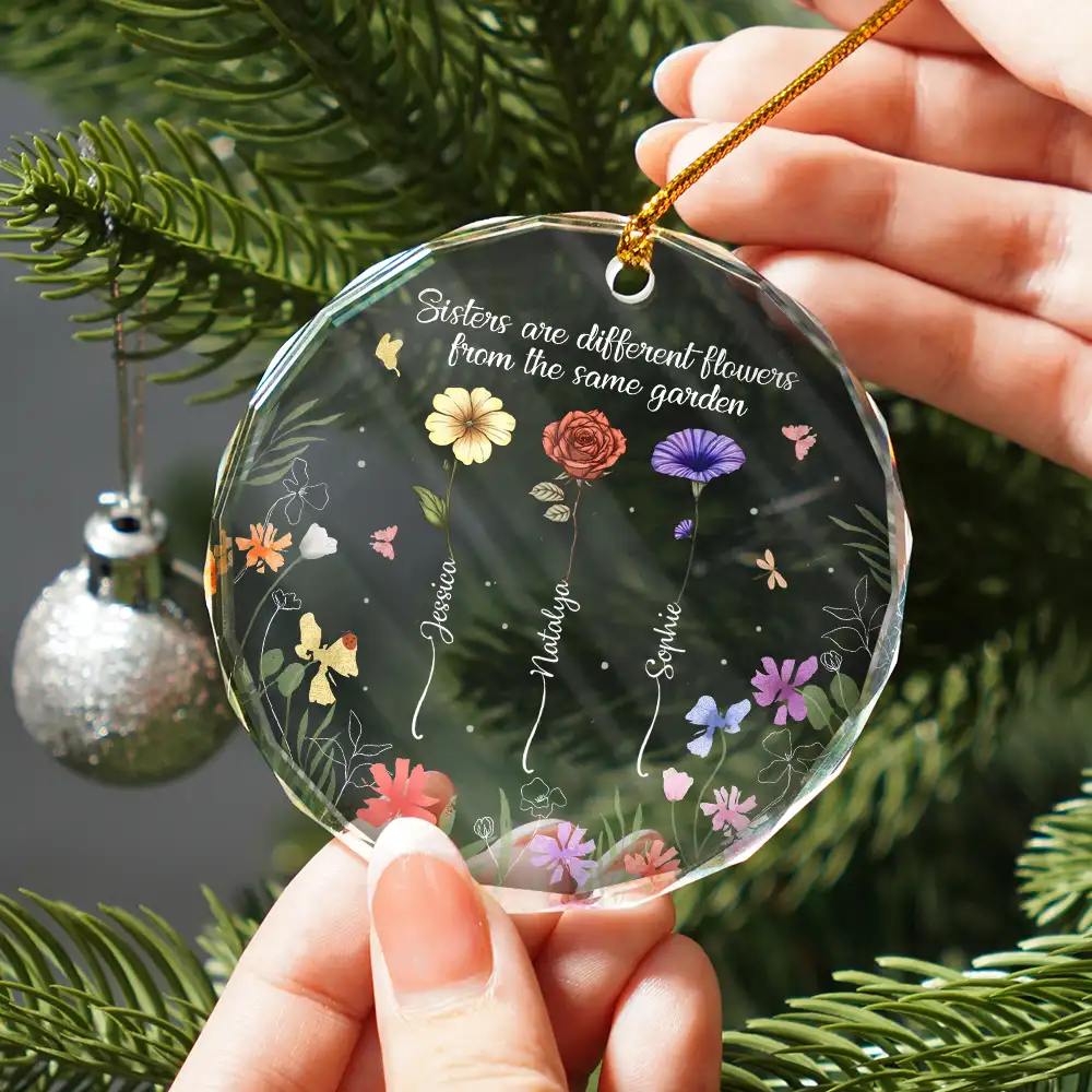 Birth Flower Sisters From The Same Garden - Personalized Circle Acrylic Ornament