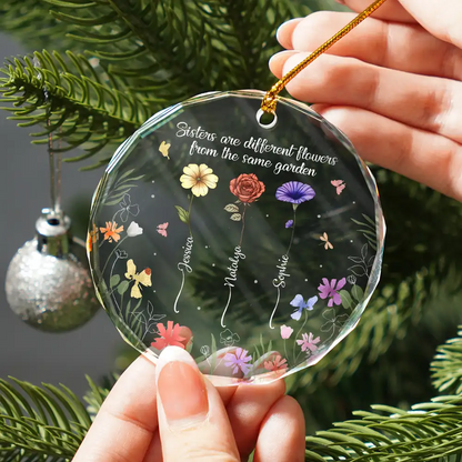 Birth Flower Sisters From The Same Garden - Personalized Circle Acrylic Ornament