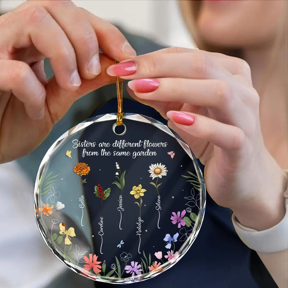 Birth Flower Sisters From The Same Garden - Personalized Circle Acrylic Ornament