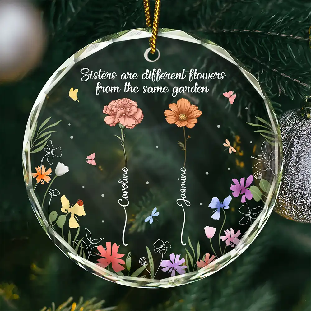 Birth Flower Sisters From The Same Garden - Personalized Circle Acrylic Ornament