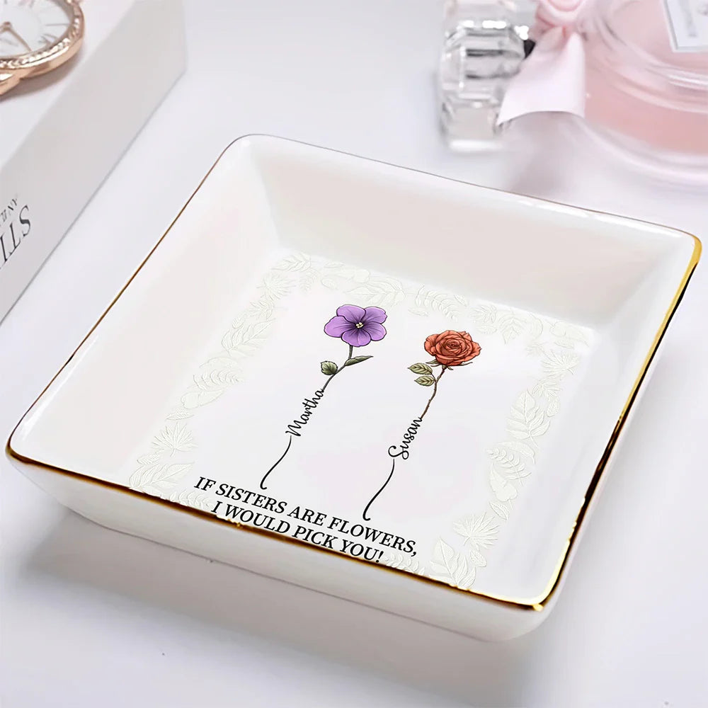 Birth Flower Sisters From The Same Garden - Personalized Ring Dish