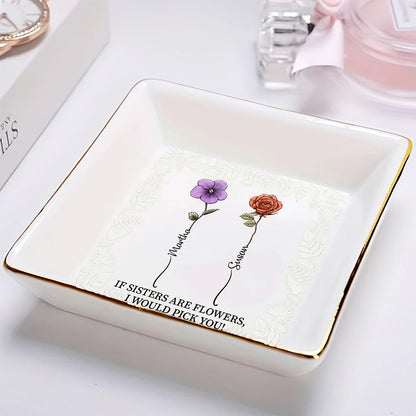Birth Flower Sisters From The Same Garden - Personalized Ring Dish