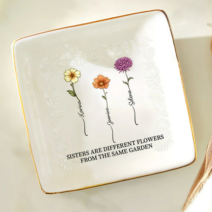 Birth Flower Sisters From The Same Garden - Personalized Ring Dish
