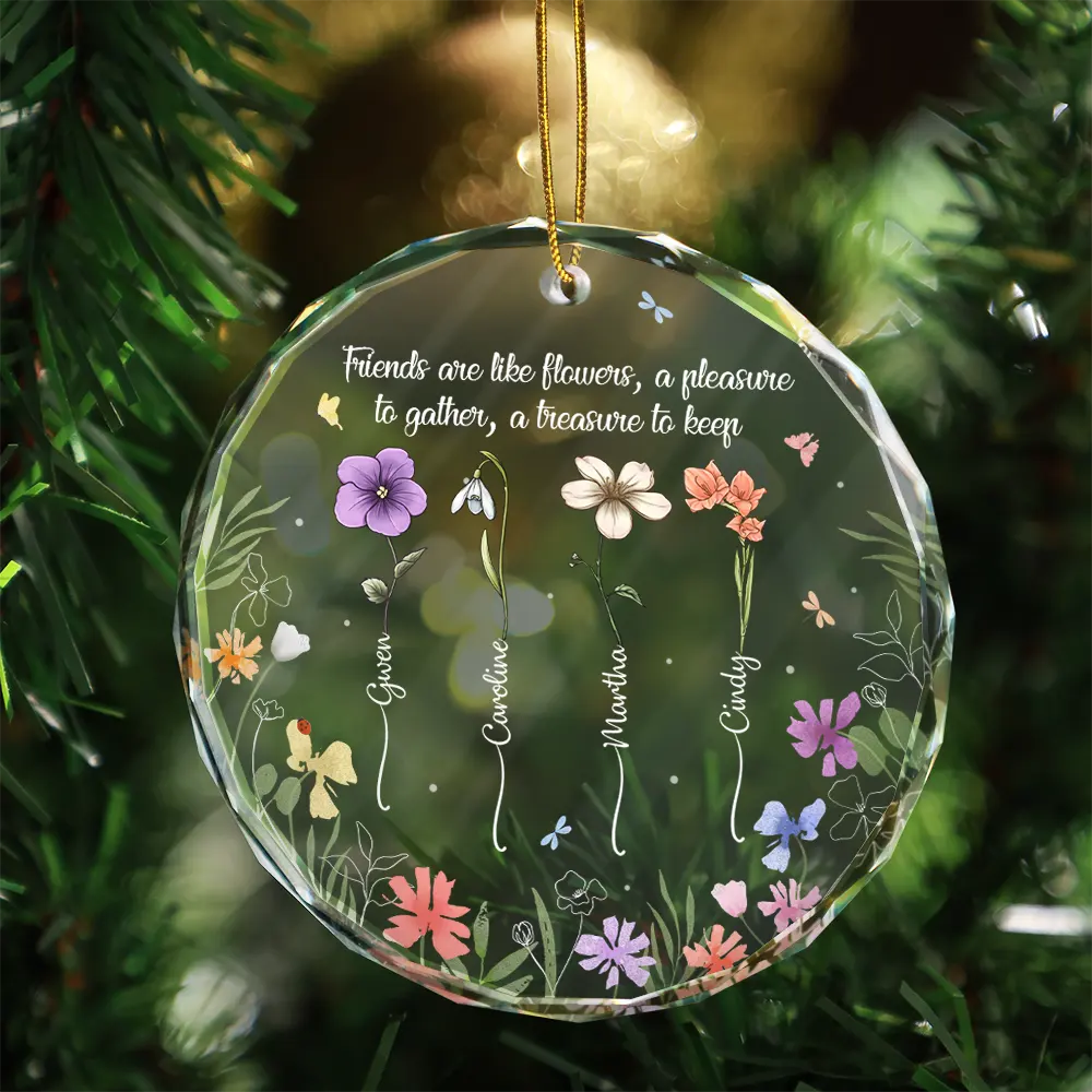 Birth Flower Grow Old Friends - Personalized Circle Glass Ornament