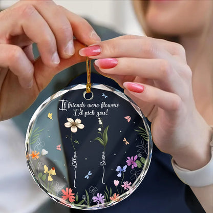 Birth Flower Grow Old Friends - Personalized Circle Glass Ornament