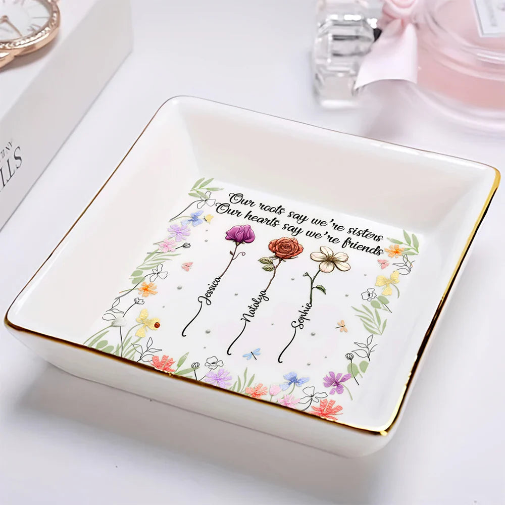 Sisters Birth Flower From The Same Garden - Personalized Ring Dish
