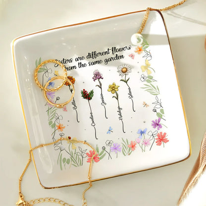 Sisters Birth Flower From The Same Garden - Personalized Ring Dish