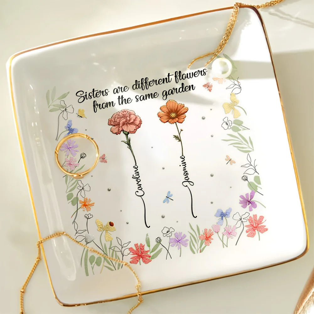 Sisters Birth Flower From The Same Garden - Personalized Ring Dish