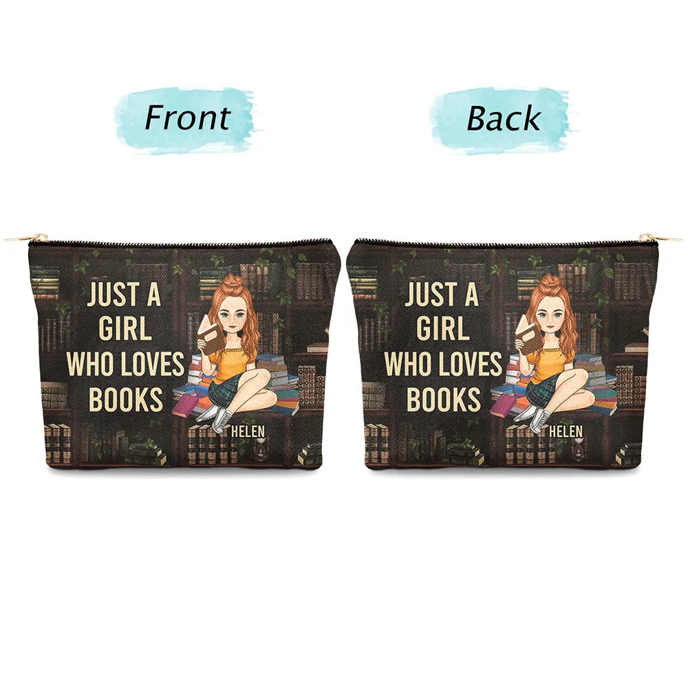 Reading Just A Girl Who Loves Books - Personalized Cosmetic Bag