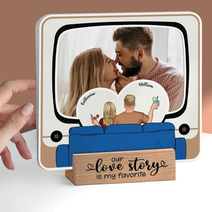 Custom Photo Our Love Story - Personalized Custom Shaped Cardstock With Wooden Stand