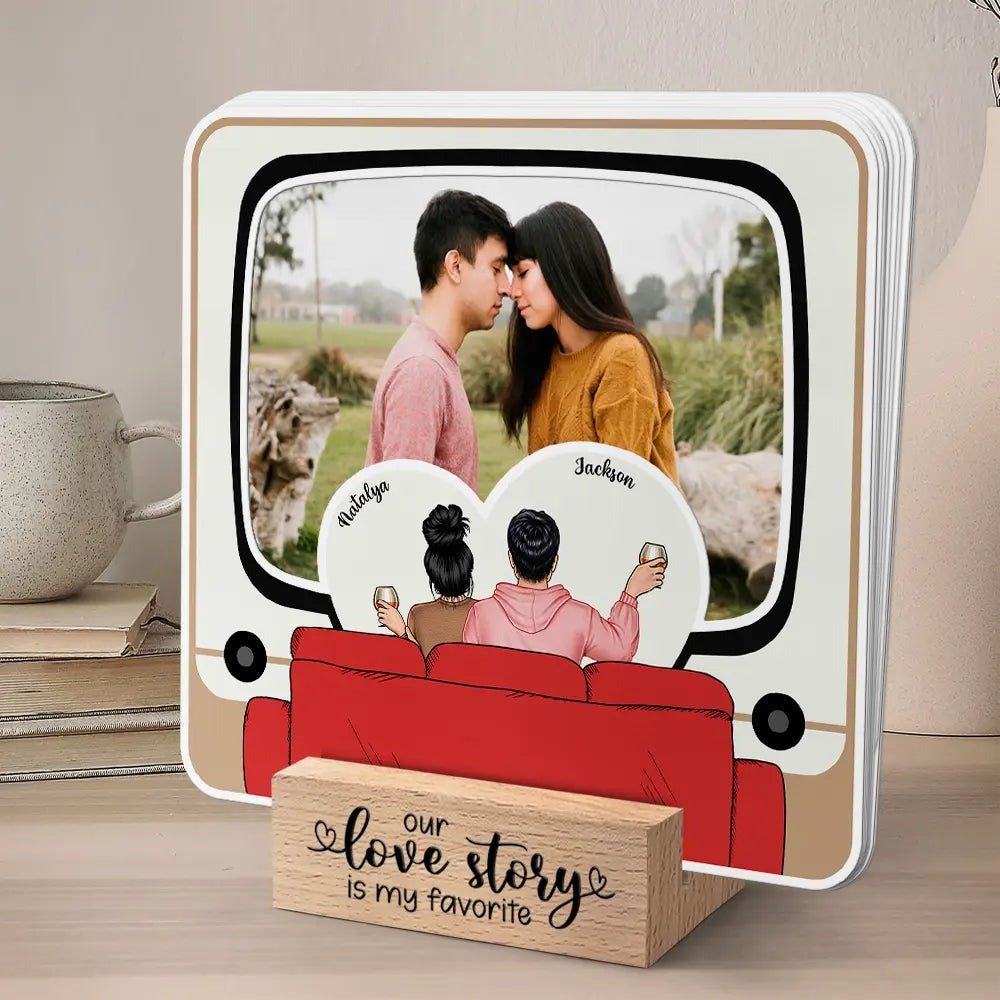 Custom Photo Our Love Story - Personalized Custom Shaped Cardstock With Wooden Stand