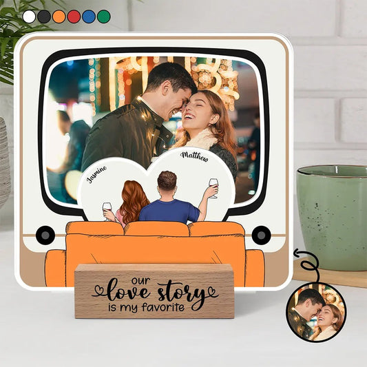 Custom Photo Our Love Story - Personalized Custom Shaped Cardstock With Wooden Stand