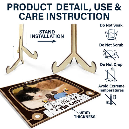 Custom Photo You, Me And The Dog Cat - Personalized 2-Layered Wooden Plaque With Stand