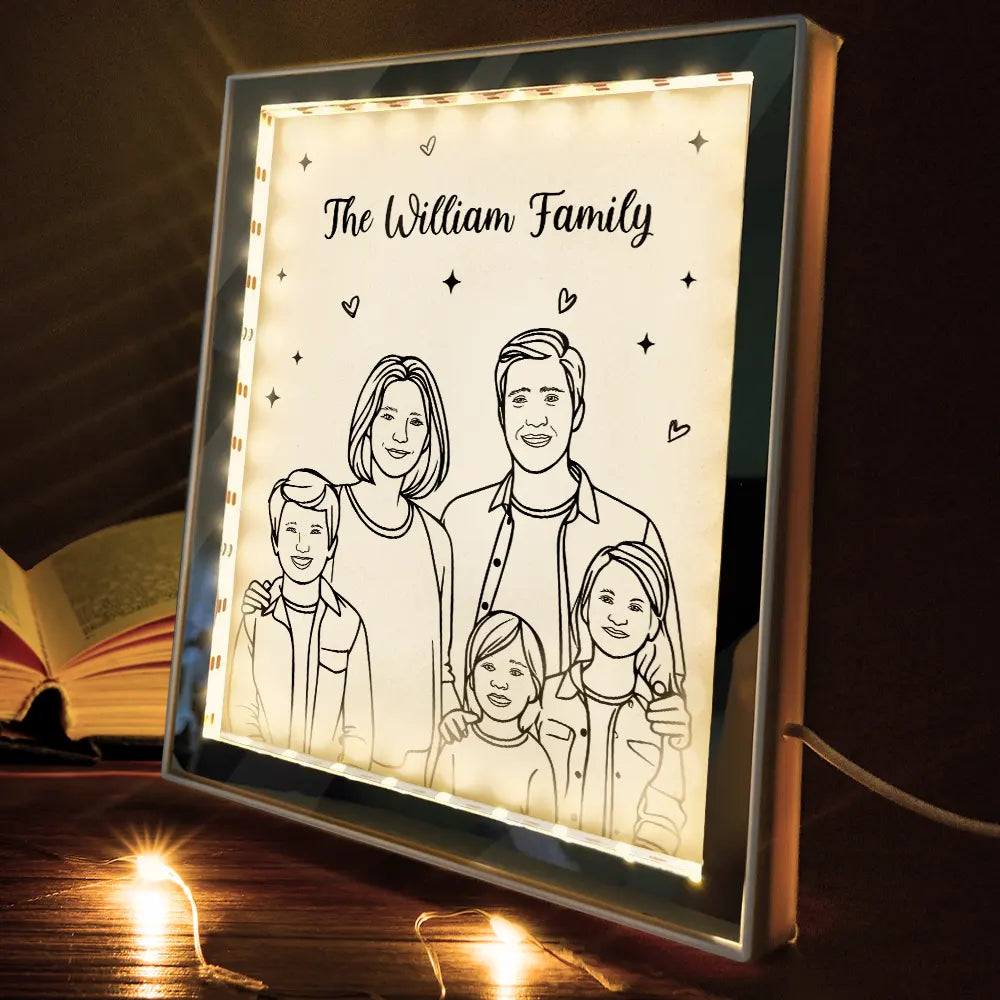 Custom Photo Line Art Couple Portrait Bestie Family - Personalized LED Mirror Frame Lamp