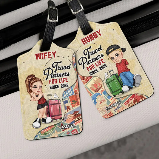 Couple Y2K Travel Partners For Life - Personalized Combo 2 Luggage Tags
