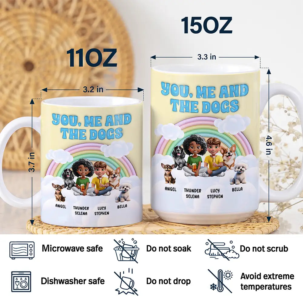 Gift For Couples,Gift For Husband,Gift For Wife,Gift For Boyfriend,Gift For Girlfriend,Dog Lovers,Pet Lovers,Dog Mom,Dog Dad,Dog Couple,Pet Mom,Pet Dad,Pet Couple - Rainbow You, Me And The Dog - 3D Inflated Effect Printed Mug, Personalized White Edge-to-Edge Mug
