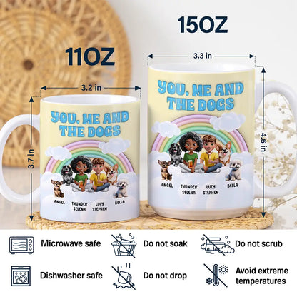 Gift For Couples,Gift For Husband,Gift For Wife,Gift For Boyfriend,Gift For Girlfriend,Dog Lovers,Pet Lovers,Dog Mom,Dog Dad,Dog Couple,Pet Mom,Pet Dad,Pet Couple - Rainbow You, Me And The Dog - 3D Inflated Effect Printed Mug, Personalized White Edge-to-Edge Mug
