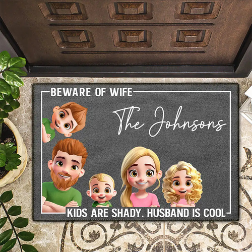 3D Effect Family Beware Of Wife - Personalized Doormat