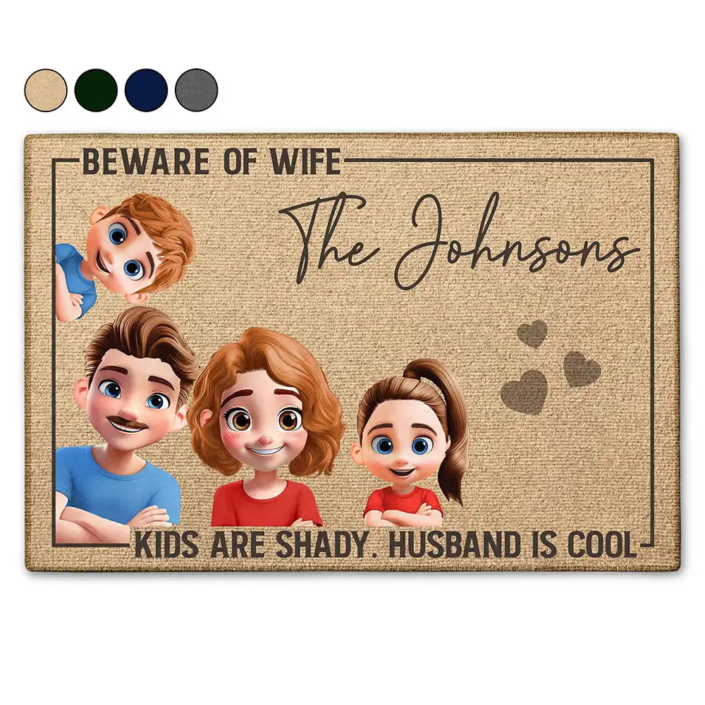 3D Effect Family Beware Of Wife - Personalized Doormat