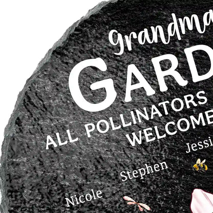 Pollinators And Grandkids Welcome Here - Personalized Circle Memorial Garden Stone