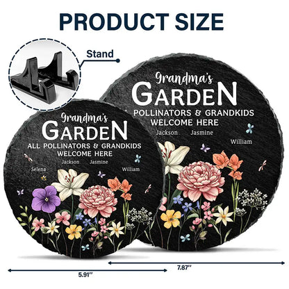 Pollinators And Grandkids Welcome Here - Personalized Circle Memorial Garden Stone