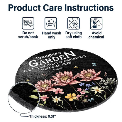 Pollinators And Grandkids Welcome Here - Personalized Circle Memorial Garden Stone