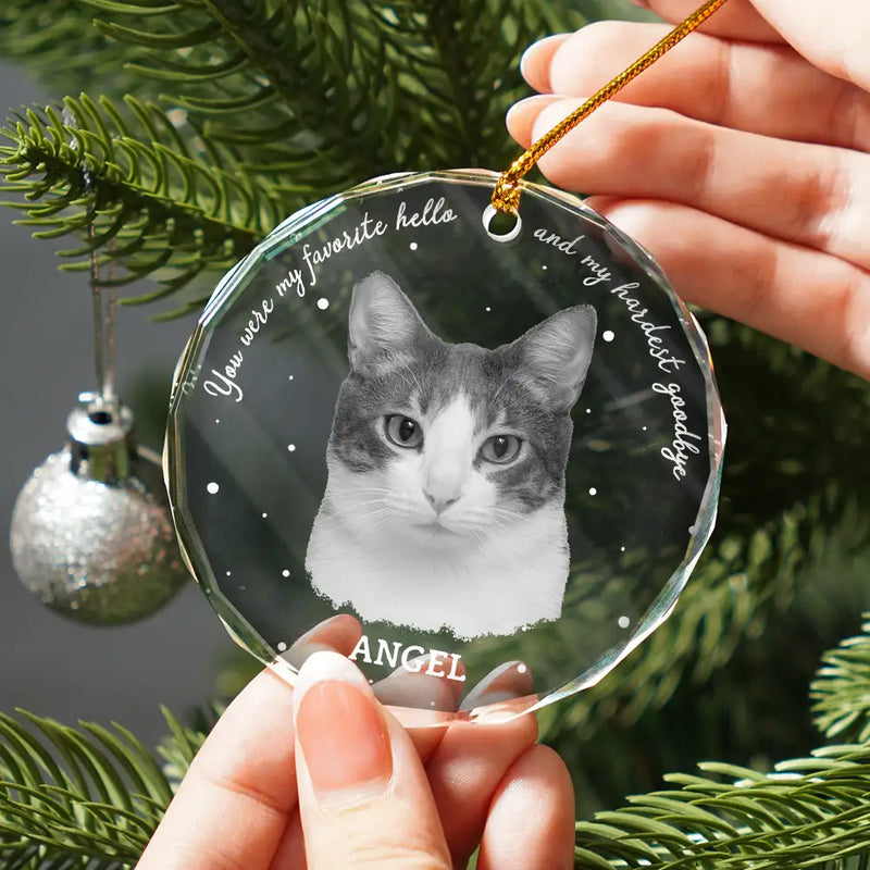 Custom Photo B&W Pet Loss Pet Memorial Forever Leaving Pawprints - Personalized Circle Acrylic Ornament