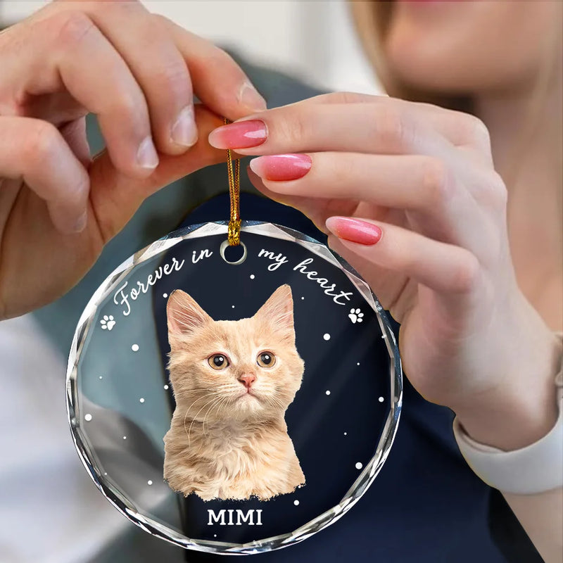 Custom Photo B&W Pet Loss Pet Memorial Forever Leaving Pawprints - Personalized Circle Acrylic Ornament