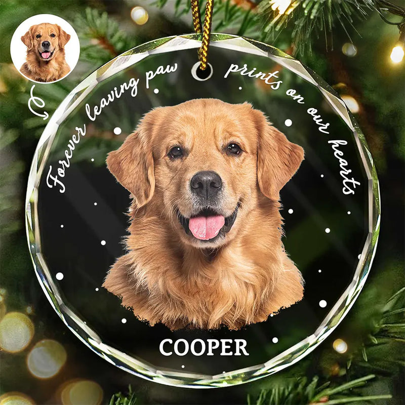 Custom Photo B&W Pet Loss Pet Memorial Forever Leaving Pawprints - Personalized Circle Acrylic Ornament