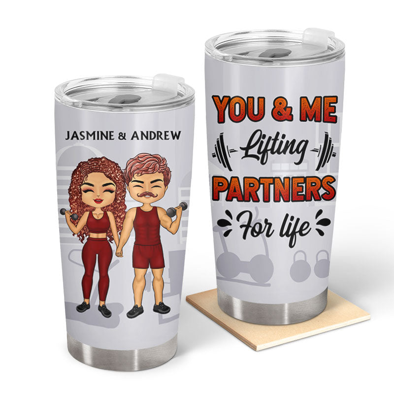 Gym Couple Lifting Partners For Life - Personalized Custom Tumbler