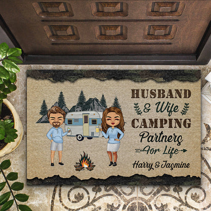 Husband And Wife Camping Partners For Life - Gift For Couples - Personalized Custom Doormat