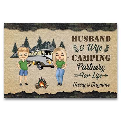 Husband And Wife Camping Partners For Life - Gift For Couples - Personalized Custom Doormat