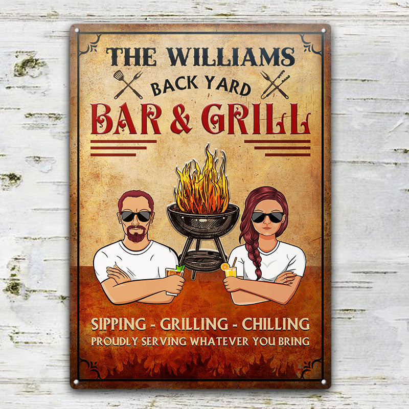 Backyard BBQ & Grill Serving Whatever You Bring - Personalized Custom Classic Metal Signs
