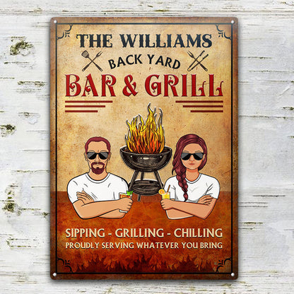 Backyard BBQ & Grill Serving Whatever You Bring - Personalized Custom Classic Metal Signs
