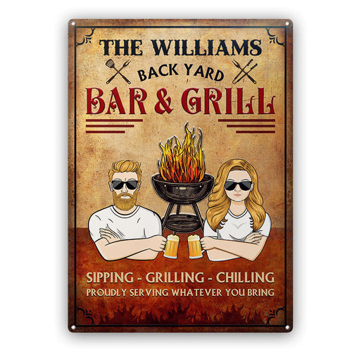 Backyard BBQ & Grill Serving Whatever You Bring - Personalized Custom Classic Metal Signs