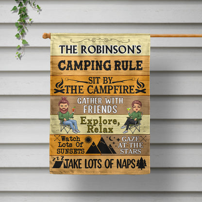 Couple Camping Rule Sit By The Campfire - Personalized Custom Flag