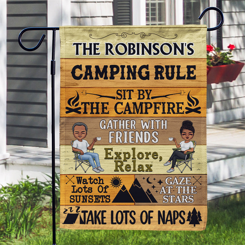 Couple Camping Rule Sit By The Campfire - Personalized Custom Flag