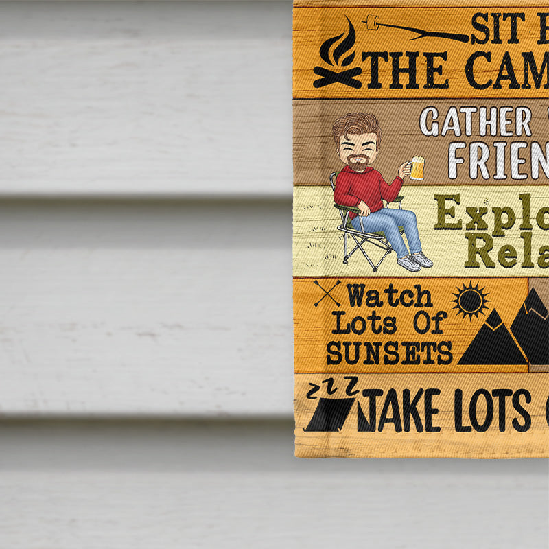 Couple Camping Rule Sit By The Campfire - Personalized Custom Flag