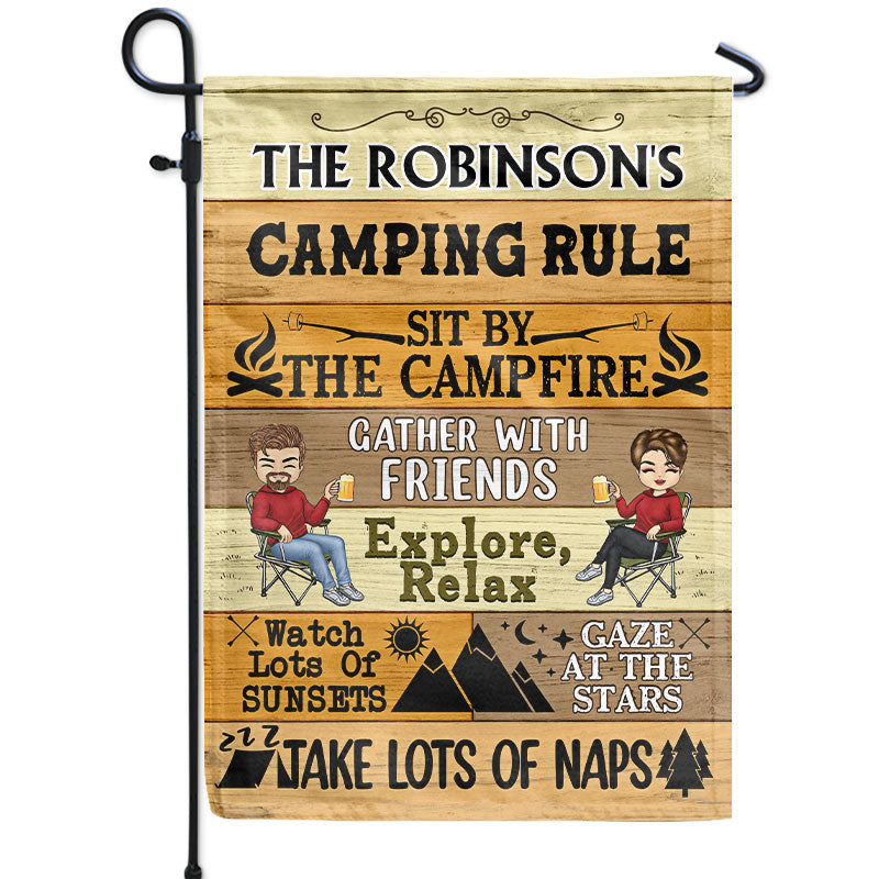 Couple Camping Rule Sit By The Campfire - Personalized Custom Flag