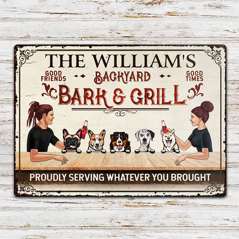 Backyard Bark & Grill Proudly Serving - Gift For Dog Lovers - Personalized Custom Classic Metal Signs