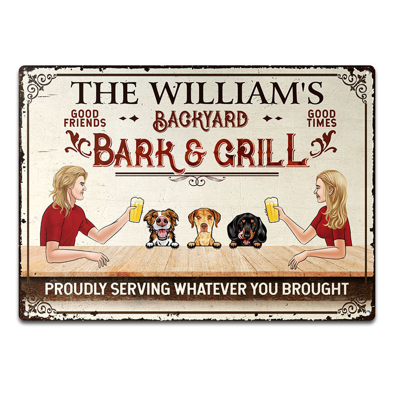 Backyard Bark & Grill Proudly Serving - Gift For Dog Lovers - Personalized Custom Classic Metal Signs