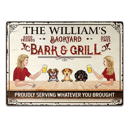 Backyard Bark & Grill Proudly Serving - Gift For Dog Lovers - Personalized Custom Classic Metal Signs