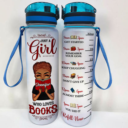 Chibi Reading Girl Who Loves Book - Gift For Reading Lover - Personalized Custom Water Tracker Bottle